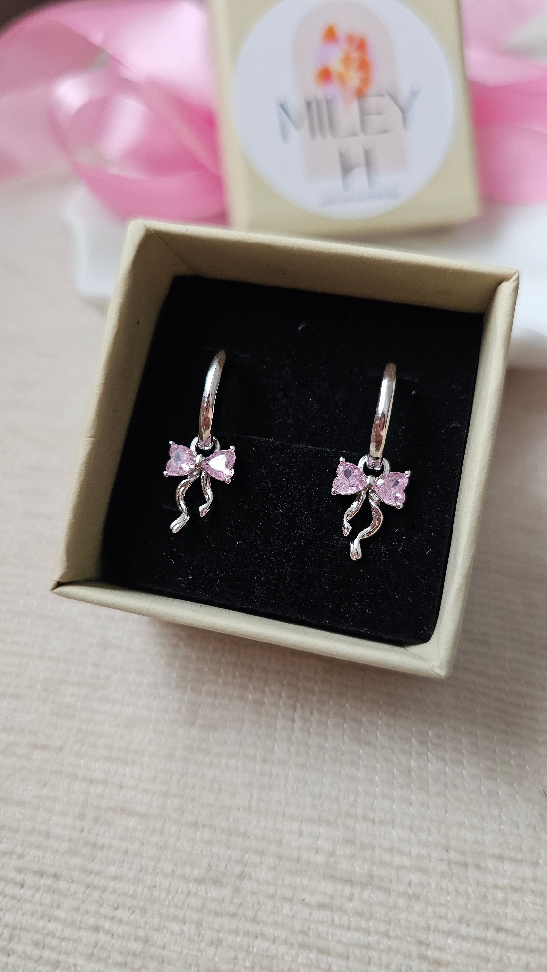 Sterling silver s925 earrings hoop zirconia bow