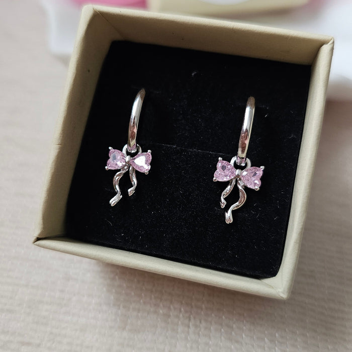 Sterling silver s925 earrings hoop zirconia bow