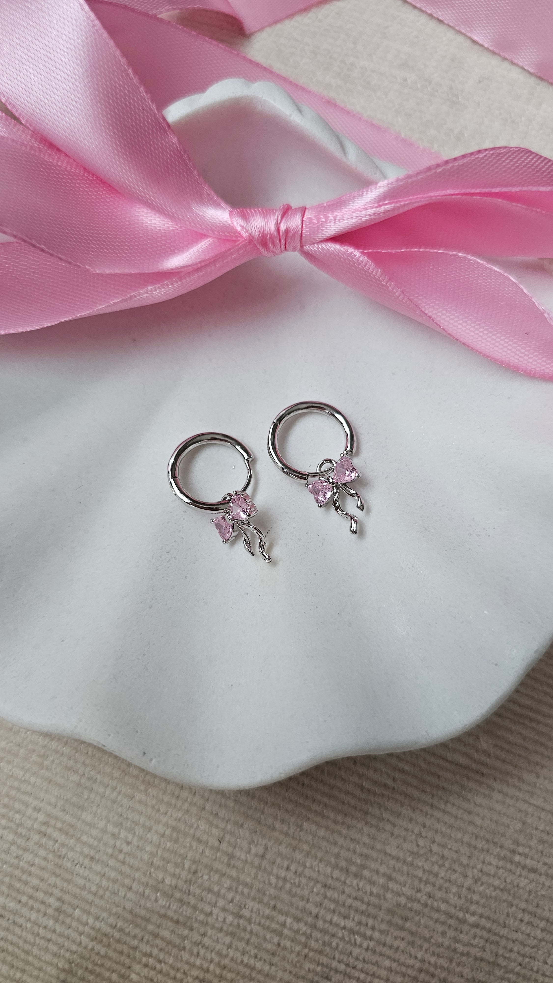 Sterling silver s925 earrings hoop zirconia bow
