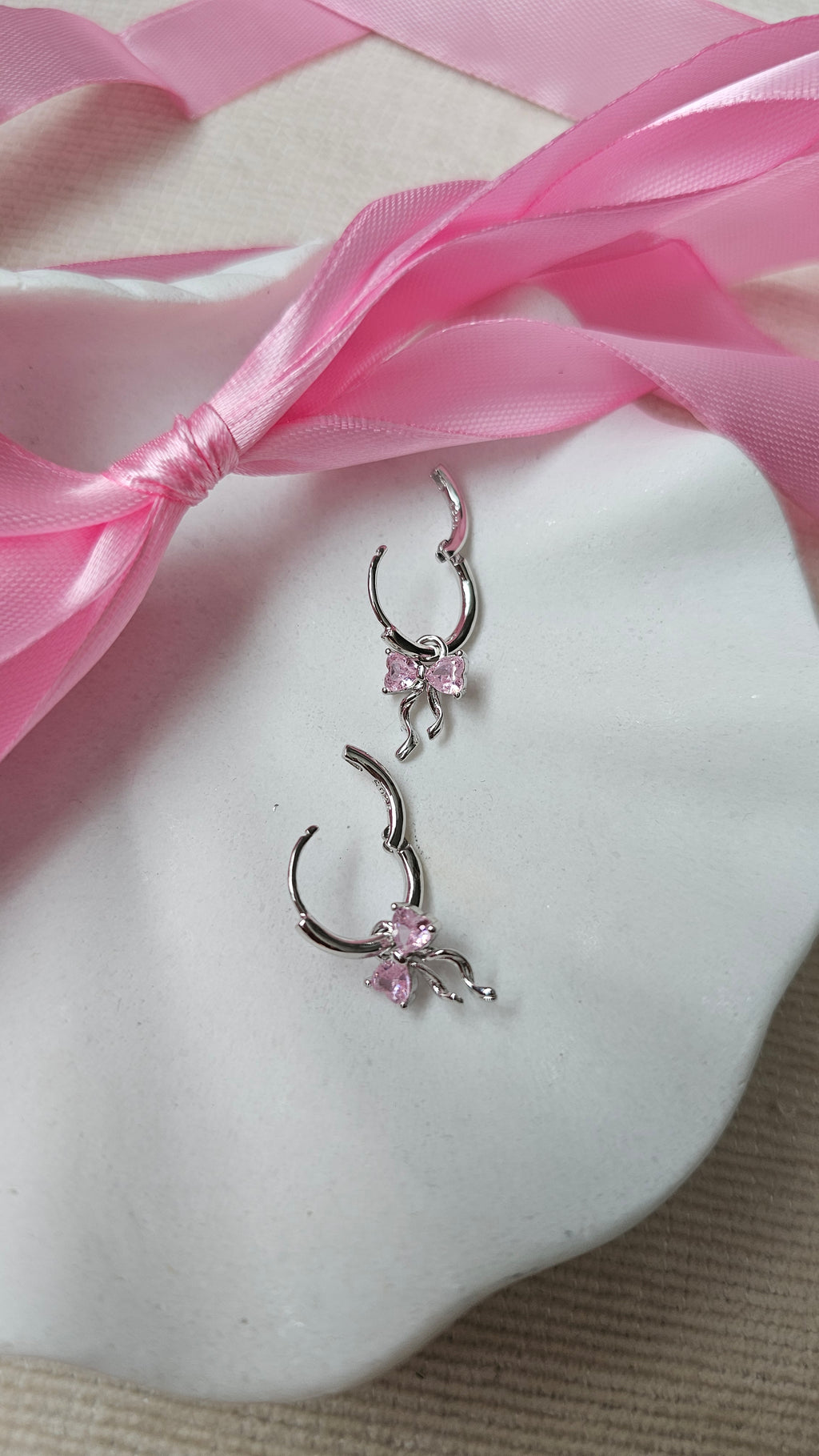 Sterling silver s925 earrings hoop zirconia bow