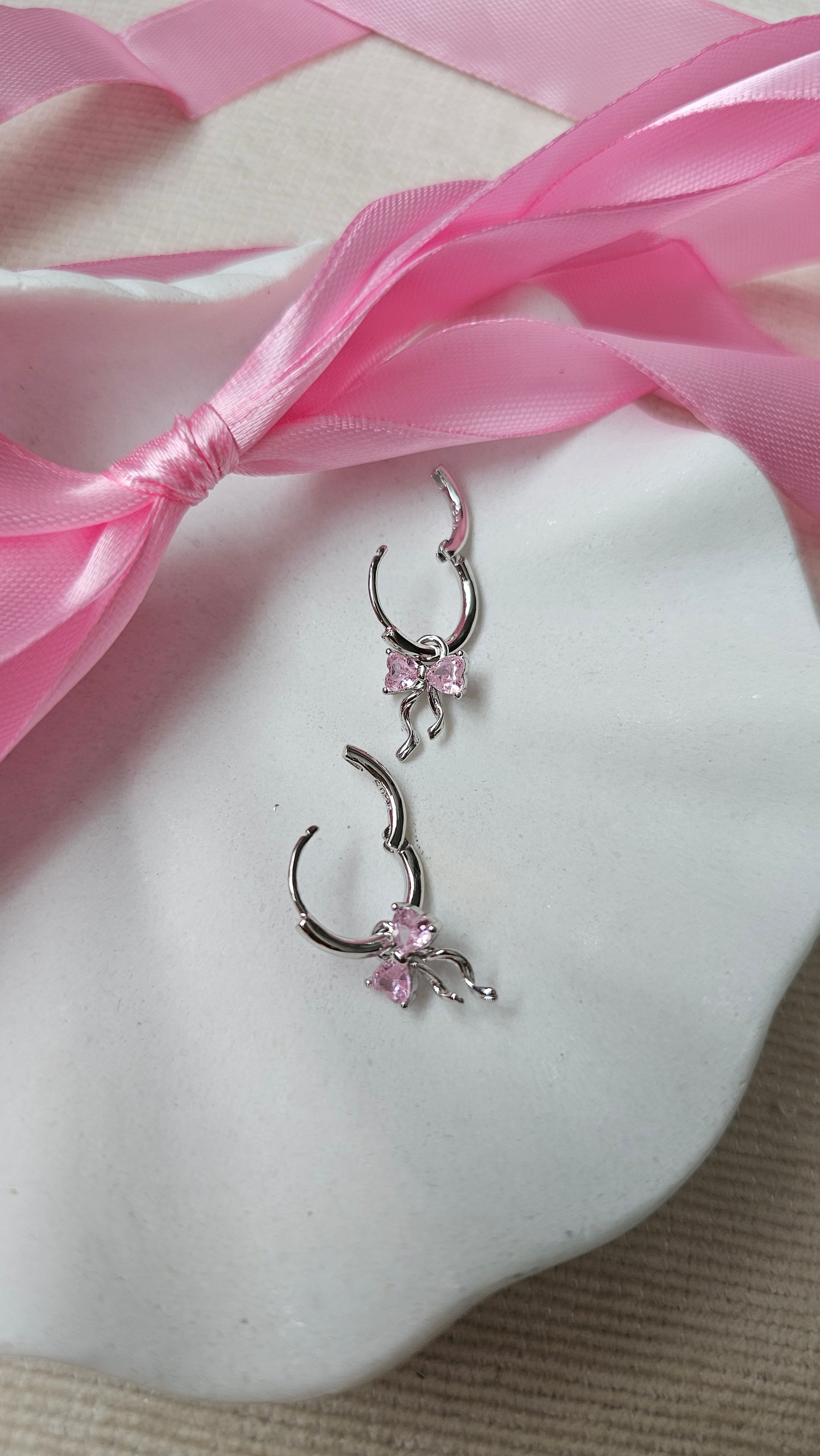 Sterling silver s925 earrings hoop zirconia bow
