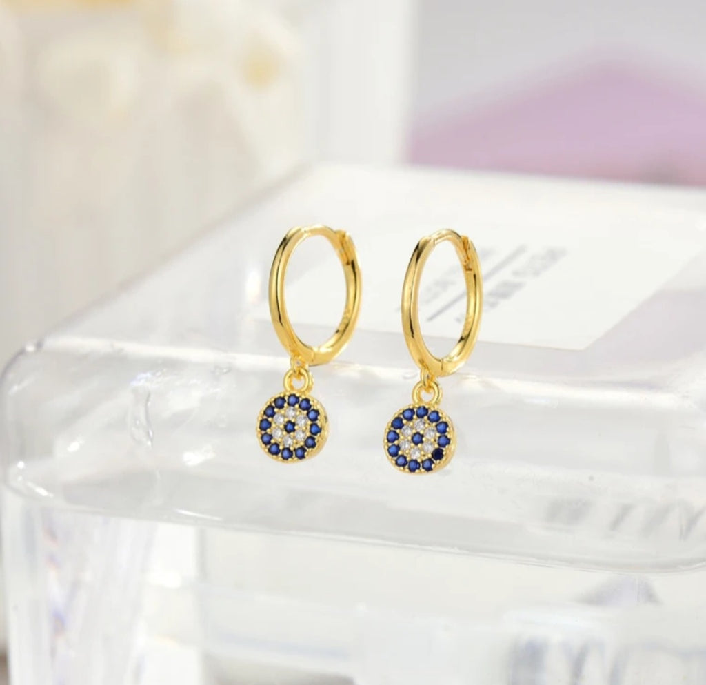 Sterling silver s925 earrings gold plated Zirconia blue