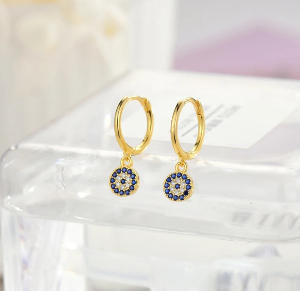 Sterling silver s925 earrings gold plated Zirconia blue