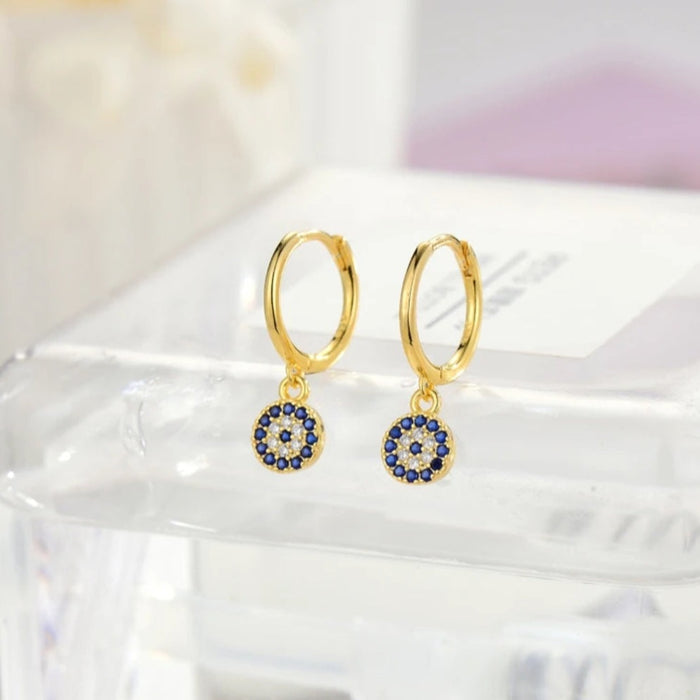 Sterling silver s925 earrings gold plated Zirconia blue