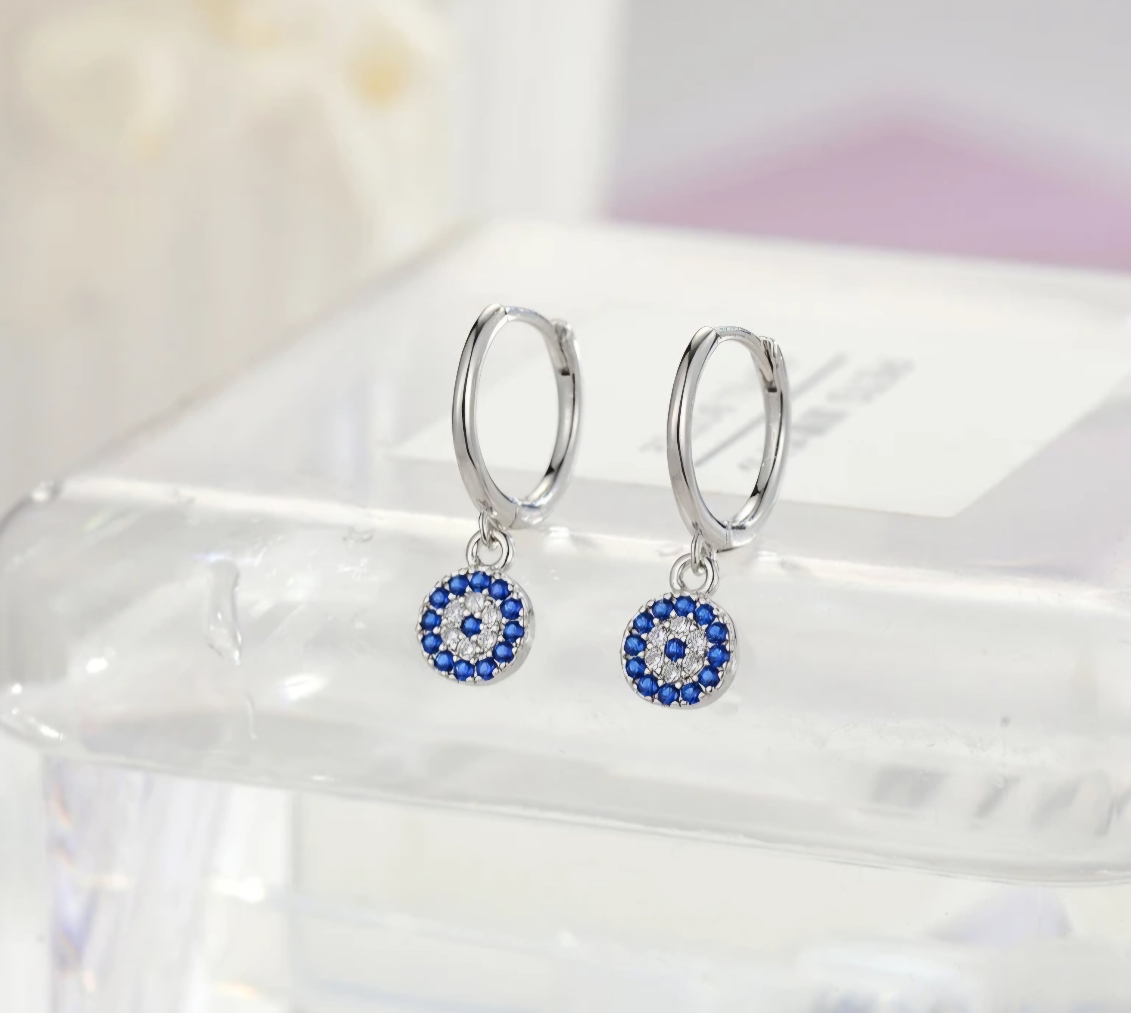 Sterling silver s925 earrings Zirconia blue stud