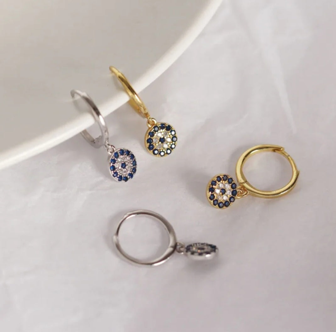 Sterling silver s925 earrings gold plated Zirconia blue