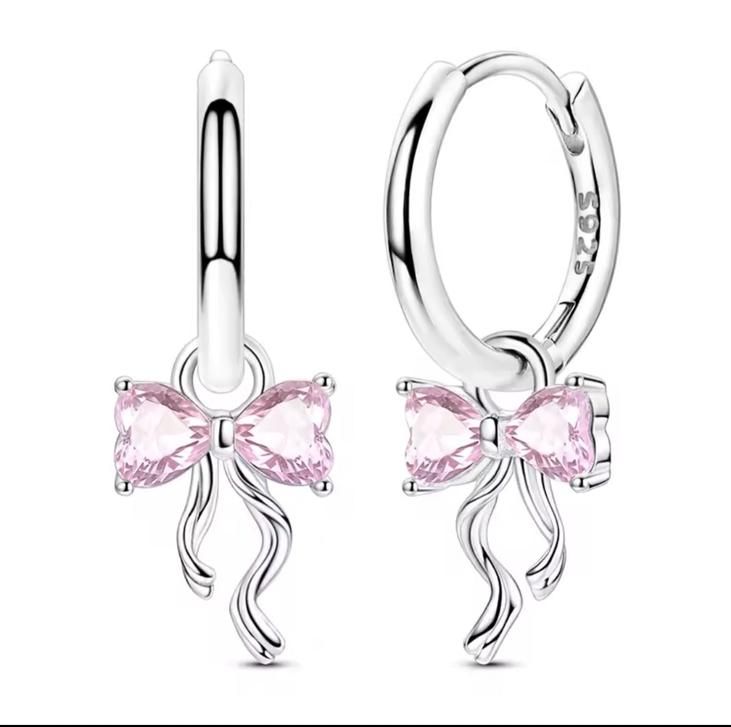 Sterling silver s925 earrings hoop zirconia bow