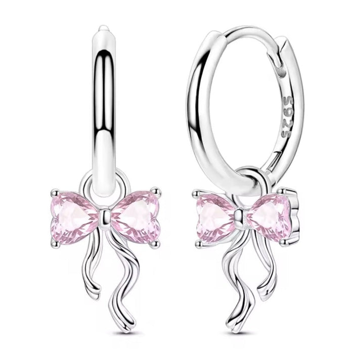 Sterling silver s925 earrings hoop zirconia bow