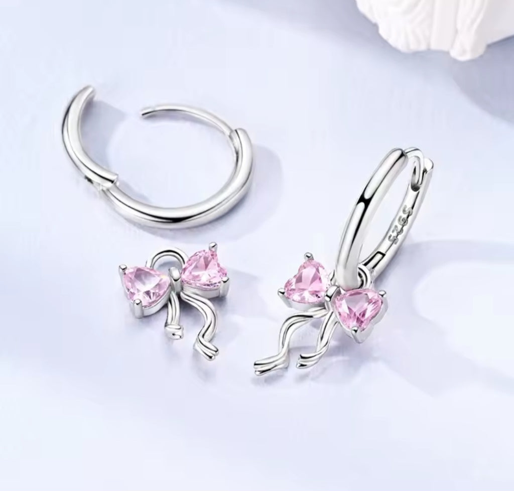 Sterling silver s925 earrings hoop zirconia bow