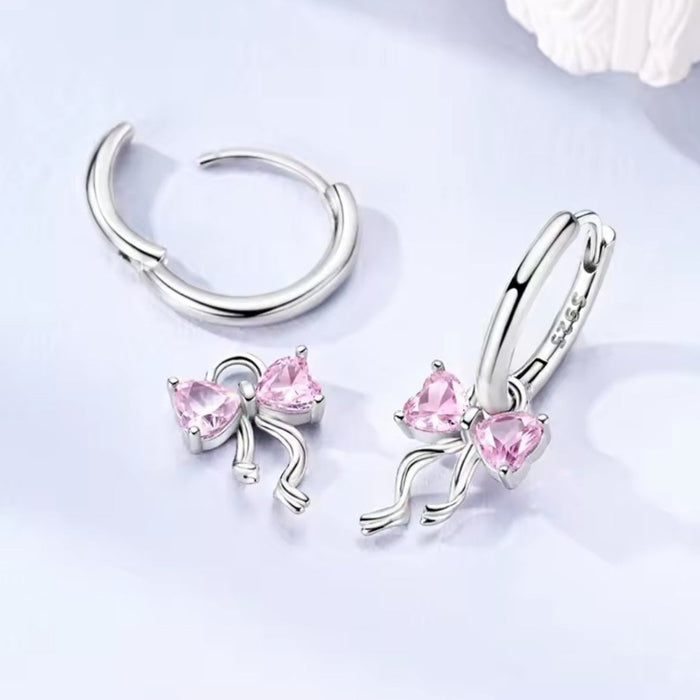 Sterling silver s925 earrings hoop zirconia bow