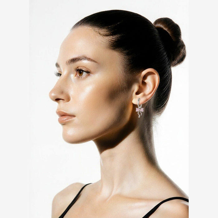 Sterling silver s925 earrings hoop zirconia bow
