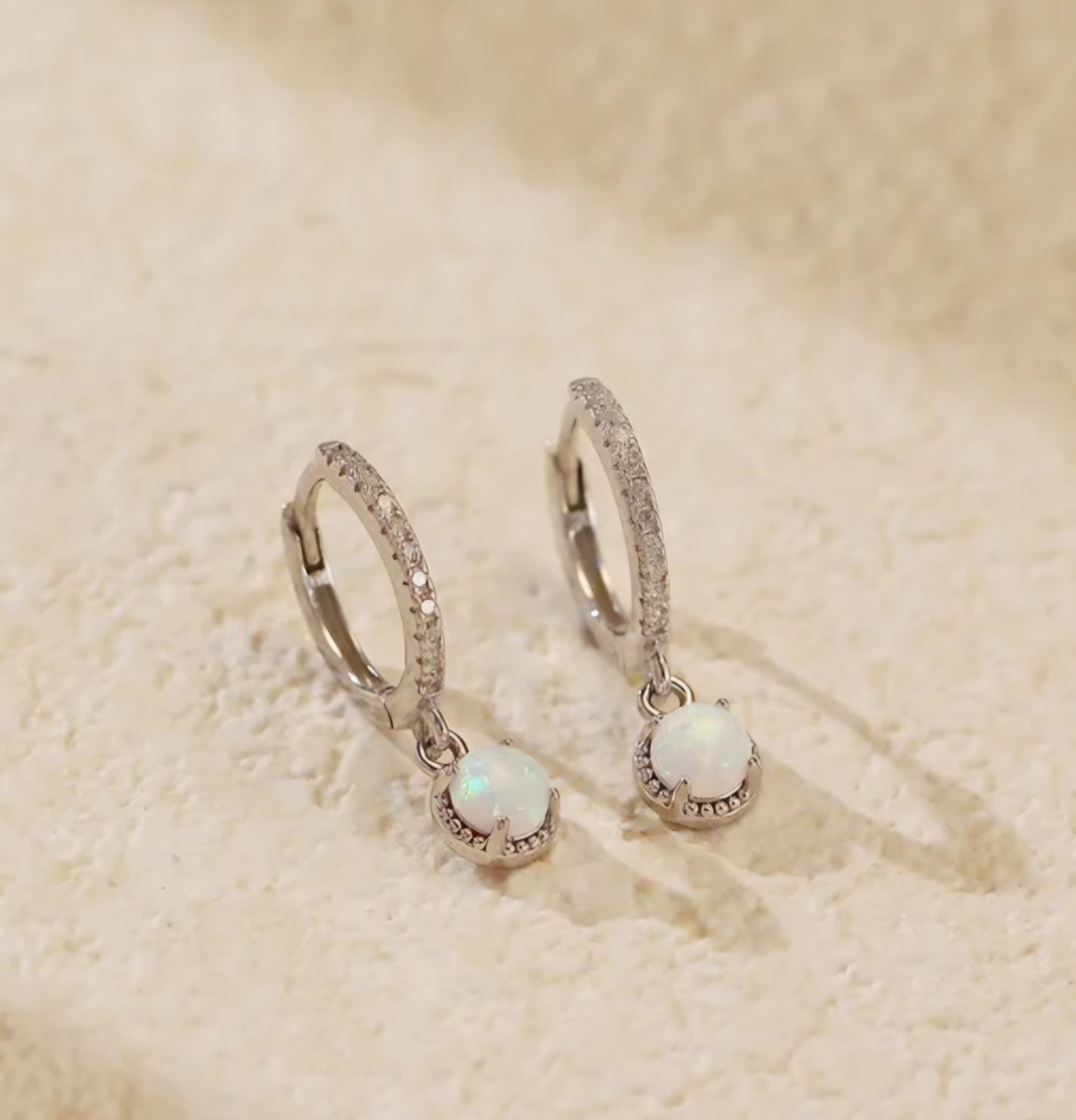 Sterling silver s925 earrings hoop zirconia opal Minimalist