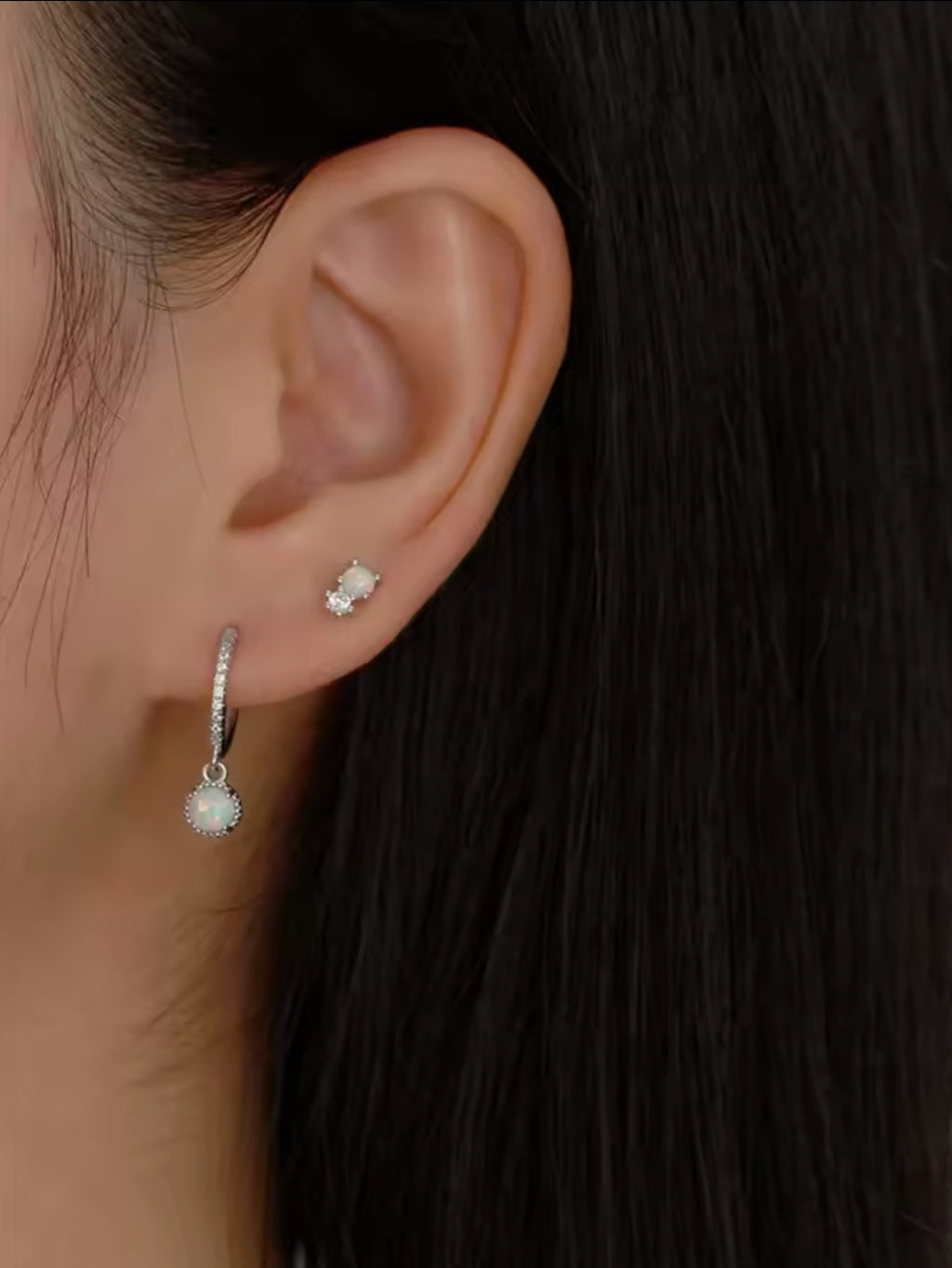 Sterling silver s925 earrings hoop zirconia opal Minimalist