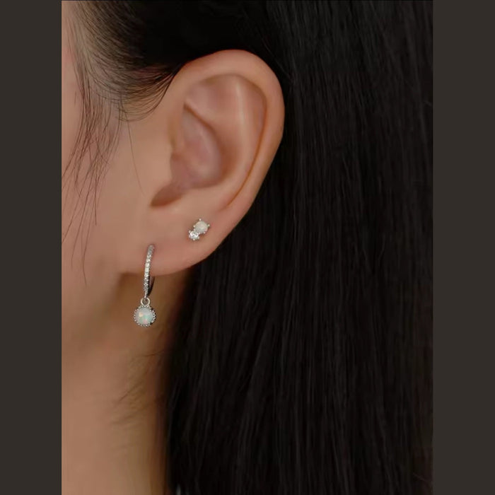 Sterling silver s925 earrings hoop zirconia opal Minimalist