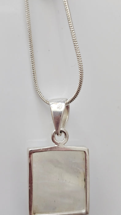 Sterling silver s925 pendant necklace Large Moonstone square