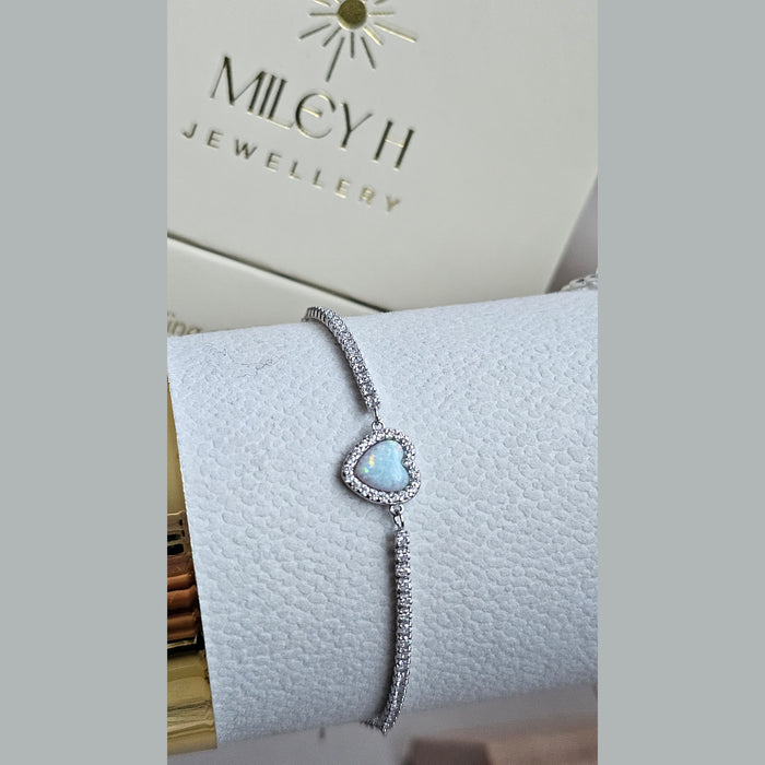 Sterling silver s925 bracelet Zirconia opal heart Gift