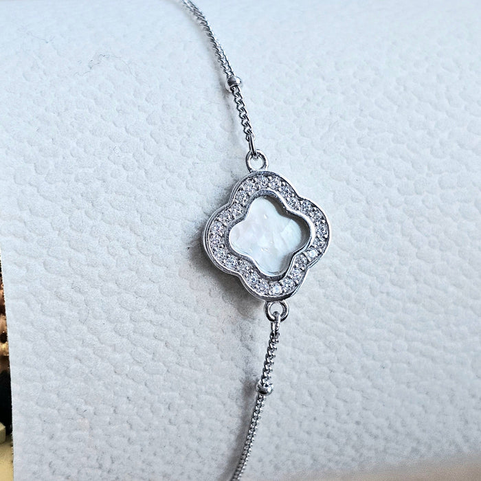 Sterling silver s925 bracelet mother of pearl zirconia clover