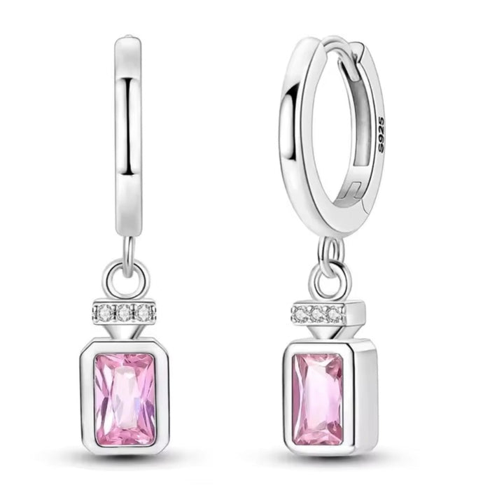 Sterling silver s925 earrings pink Zirconia rectangle Gift 🎁