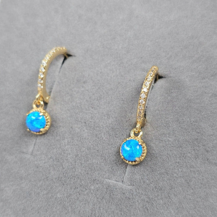 Sterling silver s925 gold plated earrings blue opal zirconia Gift 🎁