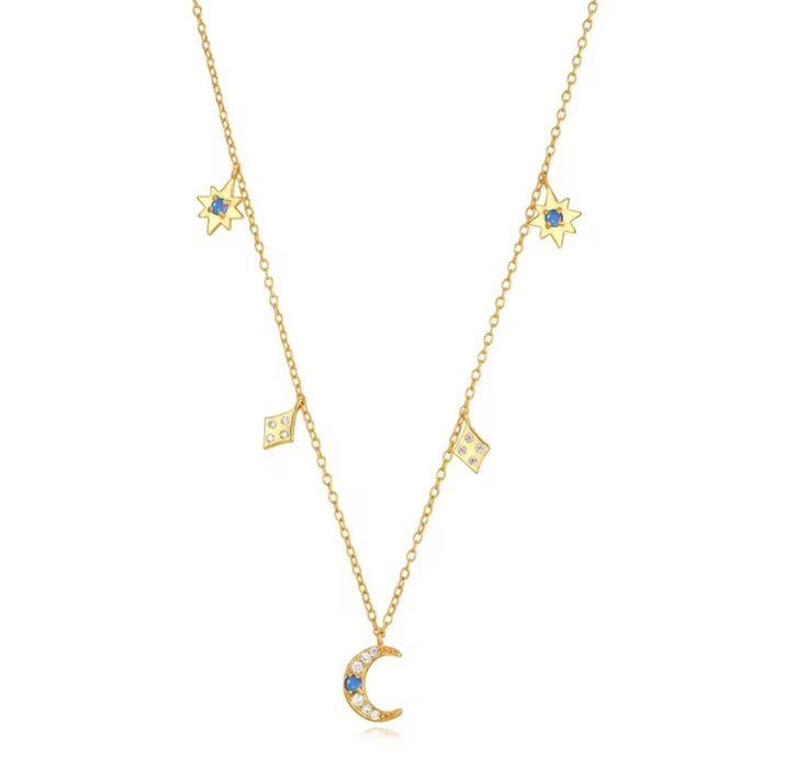 Sterling silver s925 gold plated necklace Zirconia moon star