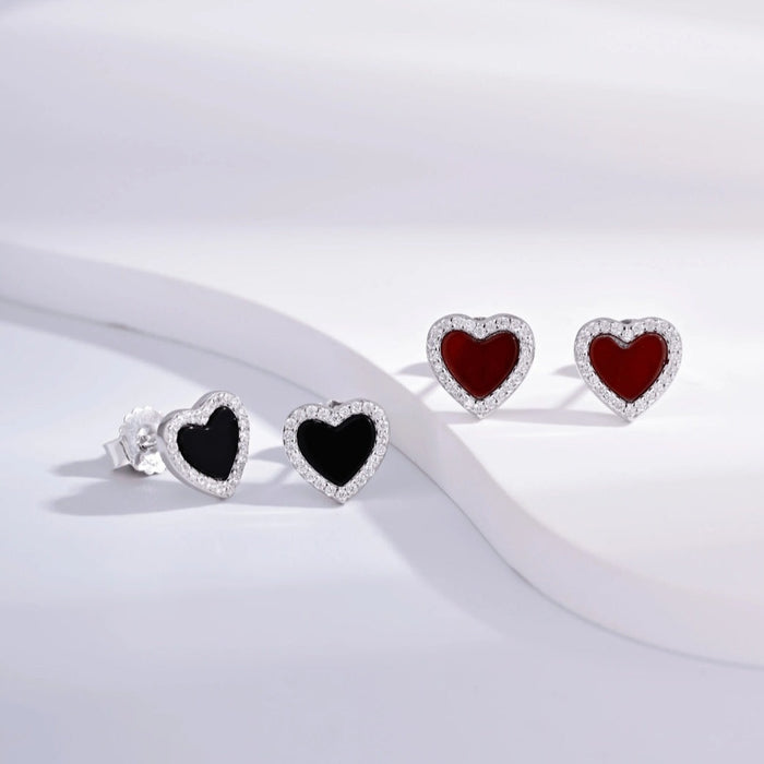 Sterling silver s925 earrings stud hearts Zirconia red
