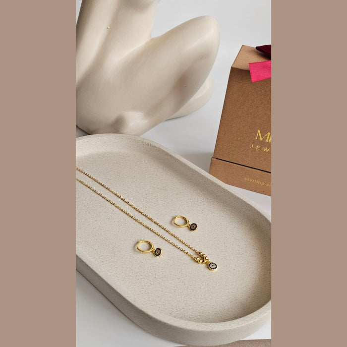 Sterling silver s925 gold plated earrings necklace set Zirconia Devil’s Eyes
