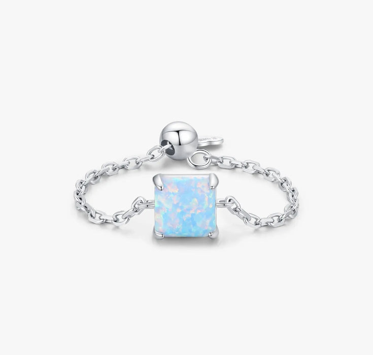Sterling silver s925 ring blue 💙 opal square adjustable chain