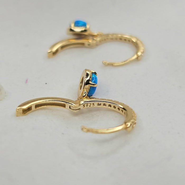Sterling silver s925 gold plated earrings blue opal zirconia Gift 🎁