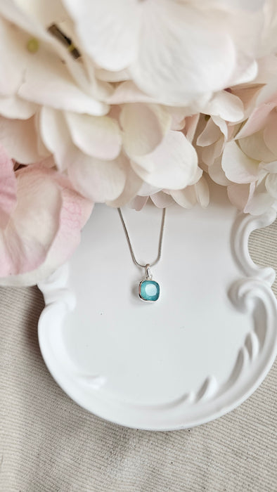 Sterling silver s925 pendant necklace blue chalcedony hand made square