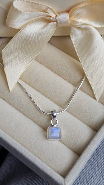Sterling silver s925 pendant necklace square natural Moonstone Bridal