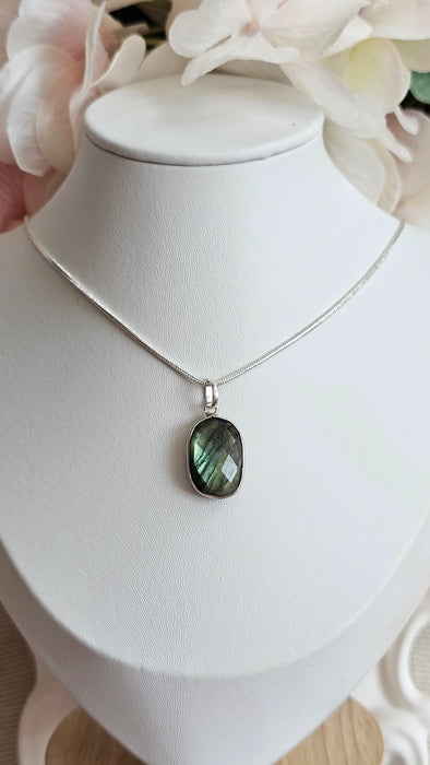 Sterling silver s925 pendant necklace natural Labradorite gemstone