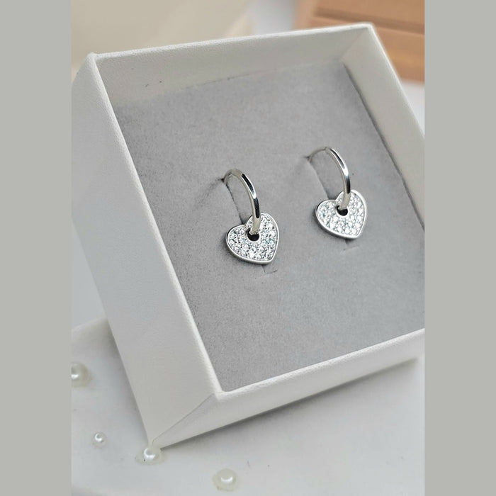 Sterling silver s925 earrings hoop hearts charm zirconia Gift 🎁