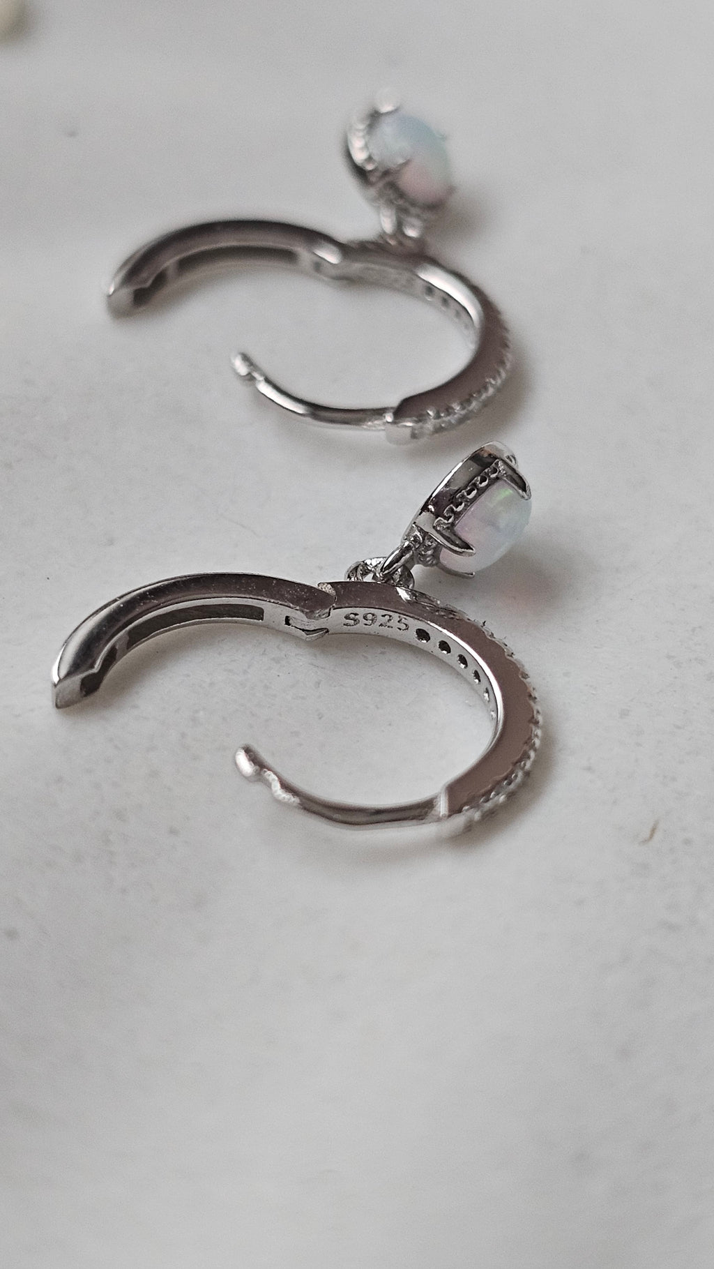 Sterling silver s925 earrings hoop zirconia opal Minimalist