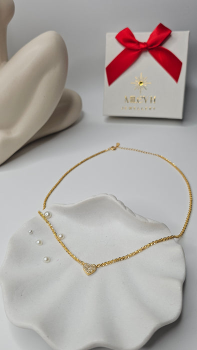 Sterling silver s925 gold plated necklace Luxe heart zirconia