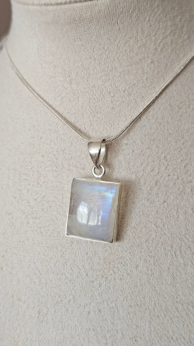 Sterling silver s925 pendant necklace Large Moonstone square