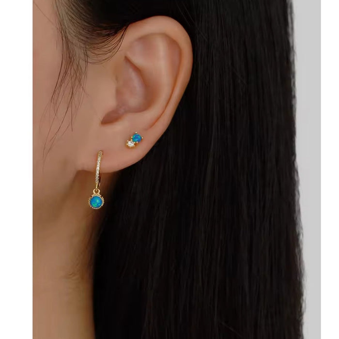 Sterling silver s925 gold plated earrings blue opal zirconia Gift 🎁