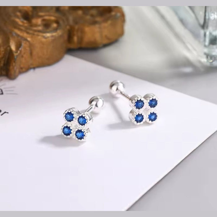 Sterling silver s925 earrings Navy zirconia flower ball back
