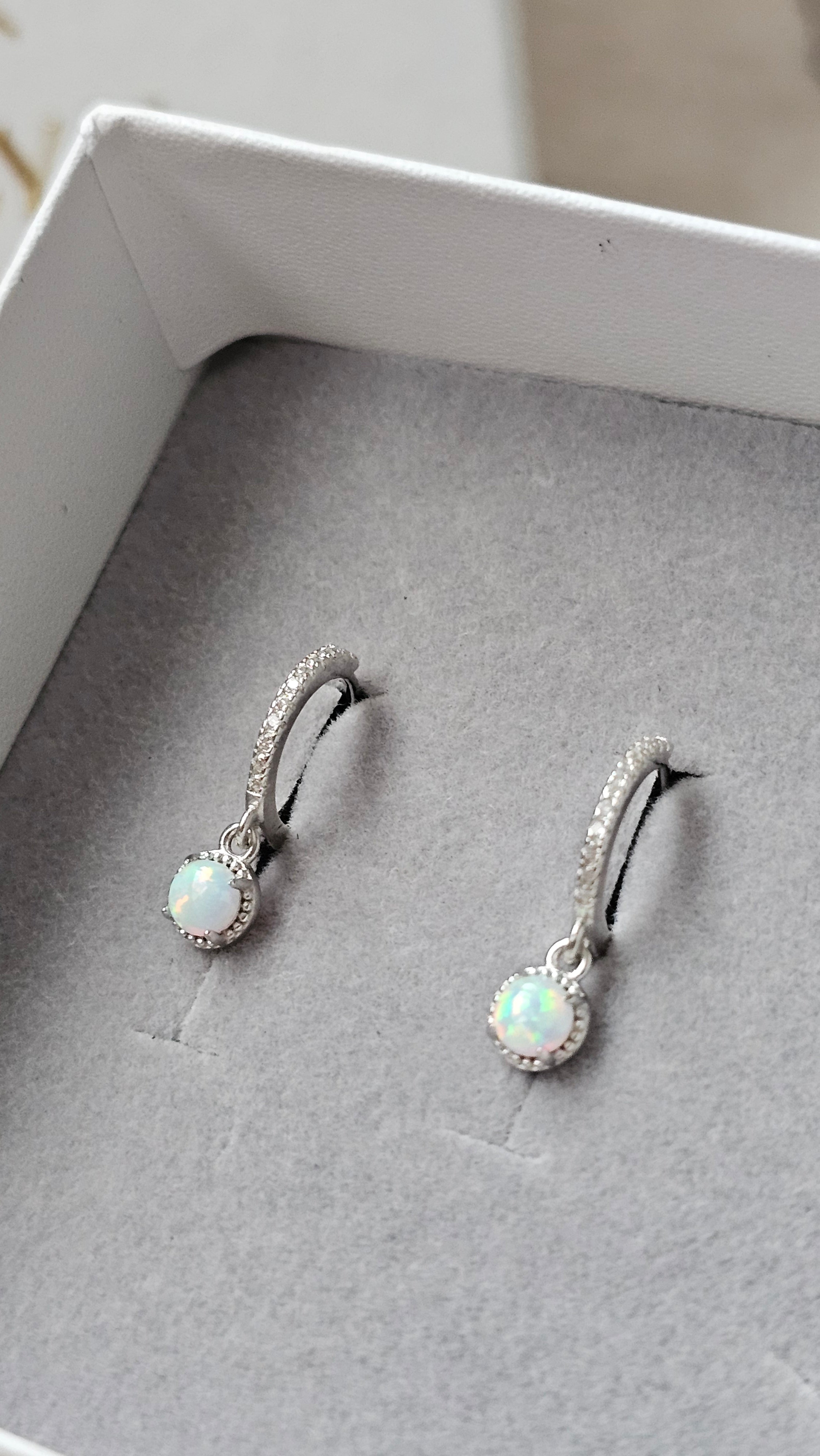 Sterling silver s925 earrings hoop zirconia opal Minimalist