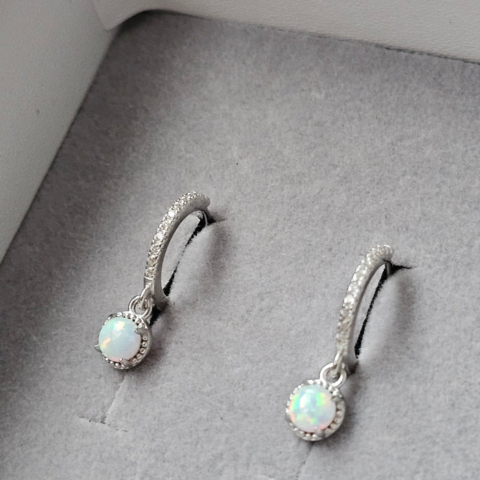 Sterling silver s925 earrings hoop zirconia opal Minimalist