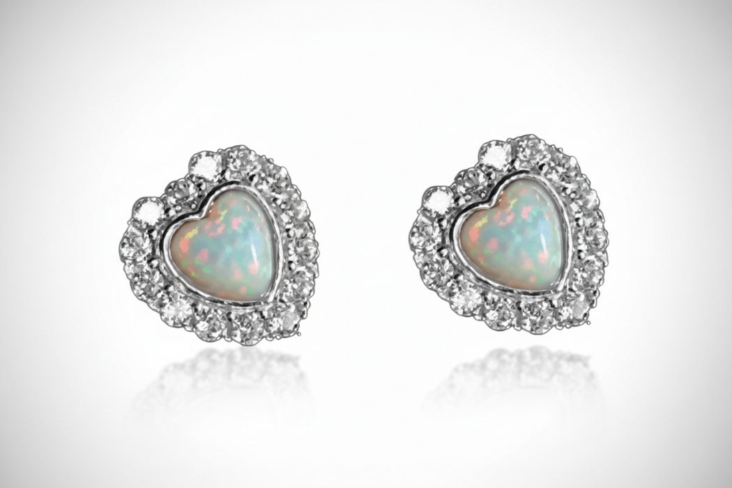 Sterling silver s925 earrings zirconia Opal heart stud luxe