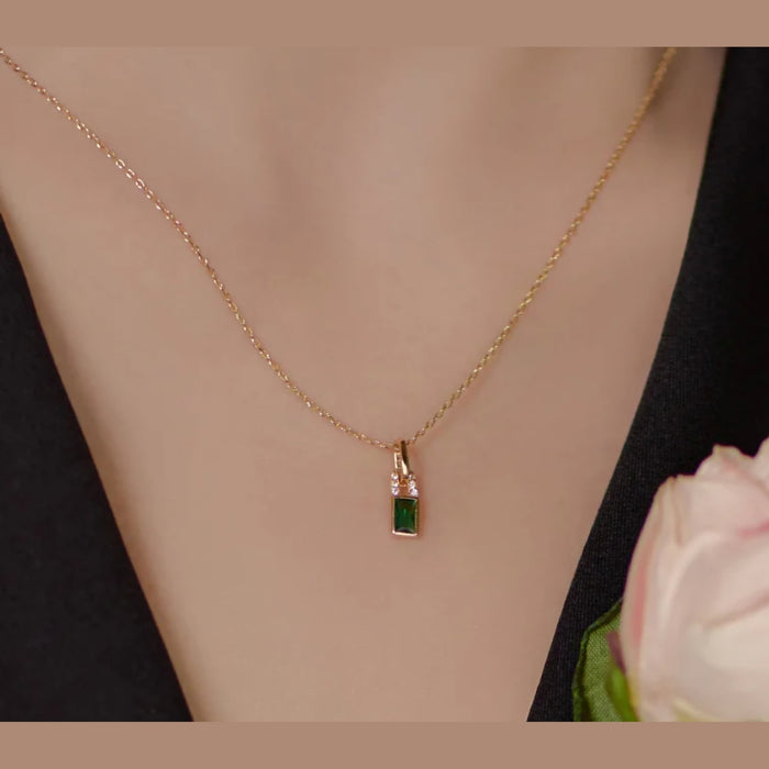 Sterling silver s925 pendant necklace gold plated CZ green