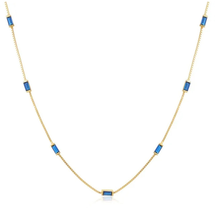 Sterling silver s925 gold plated necklace Zirconia rectangle Blue gift 💝