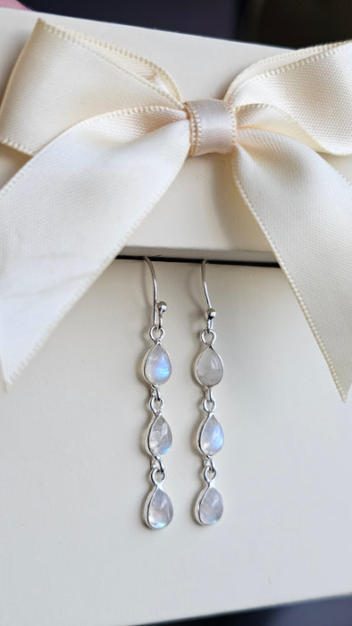 Sterling silver s925 earrings drop natural moonstone bridal
