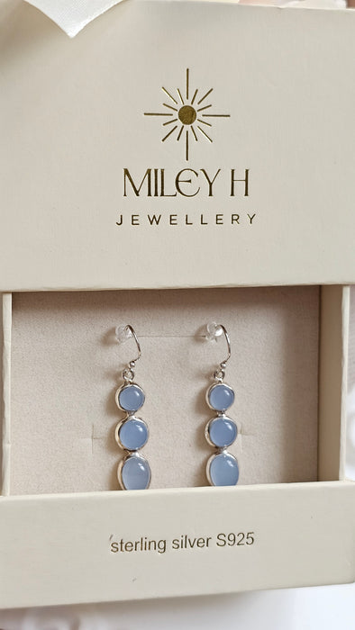 Sterling silver s925 earrings blue Chalcedony Drop dangle