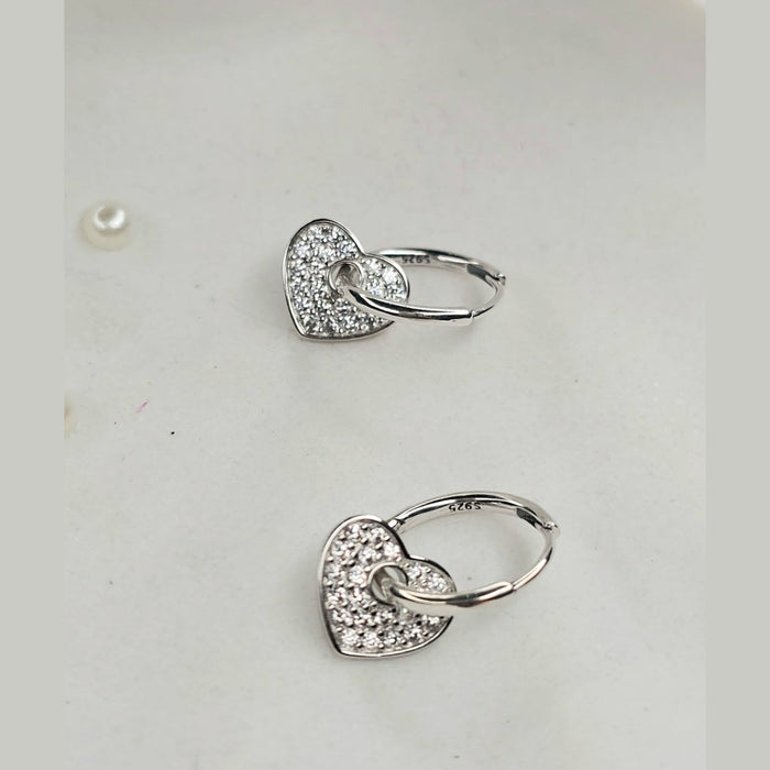 Sterling silver s925 earrings hoop hearts charm zirconia Gift 🎁