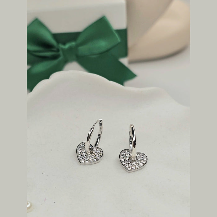 Sterling silver s925 earrings hoop hearts charm zirconia Gift 🎁