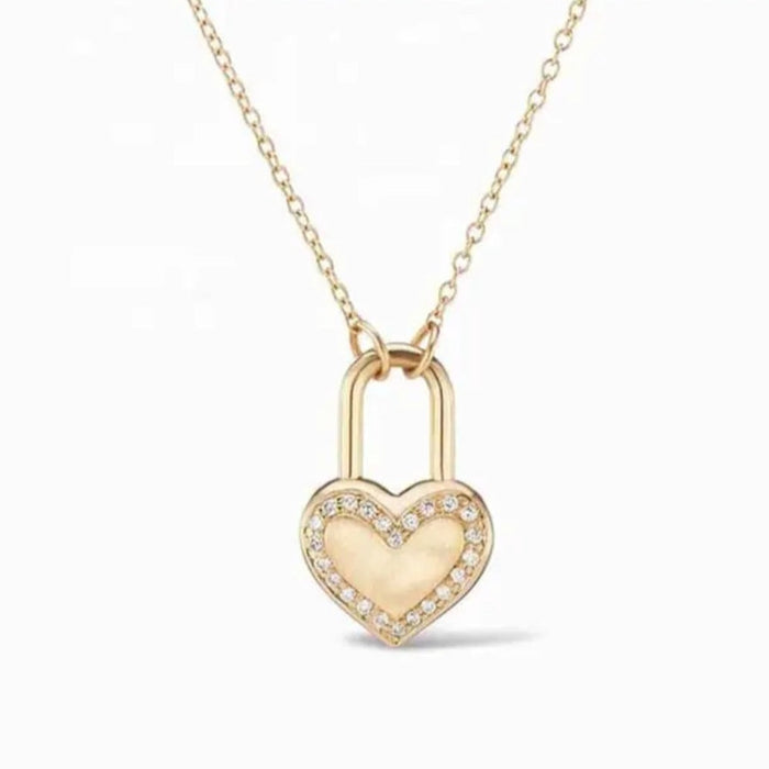 Gold plated 14k Sterling Silver s925 Heart Padlock Pendant Necklace