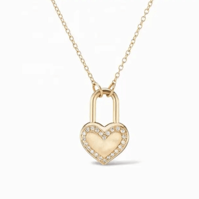 Gold plated 14k Sterling Silver s925 Heart Padlock Pendant Necklace
