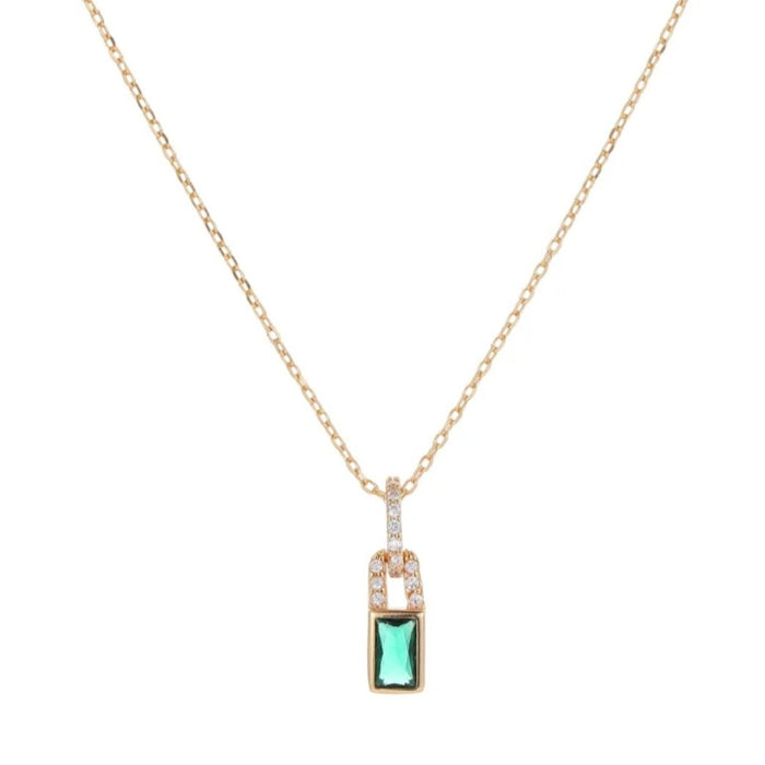 Sterling silver s925 pendant necklace gold plated CZ green
