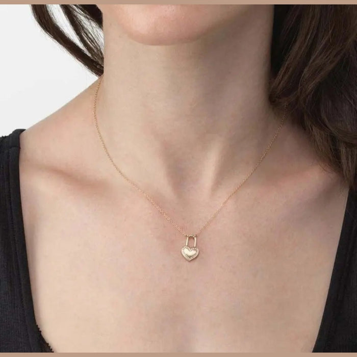 Gold plated 14k Sterling Silver s925 Heart Padlock Pendant Necklace